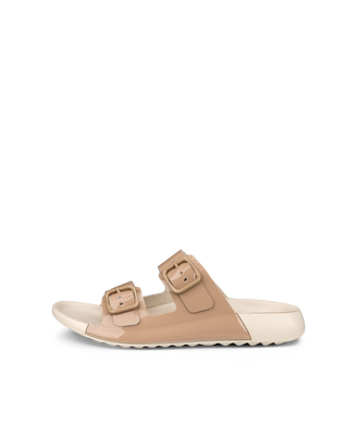 Women's ECCO® Cozmo Leather Two Strap Sandal - Beige - Outside