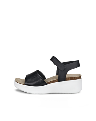 ECCO® Flowt sandale compensée liège et cuir pour femme - Noir - Outside