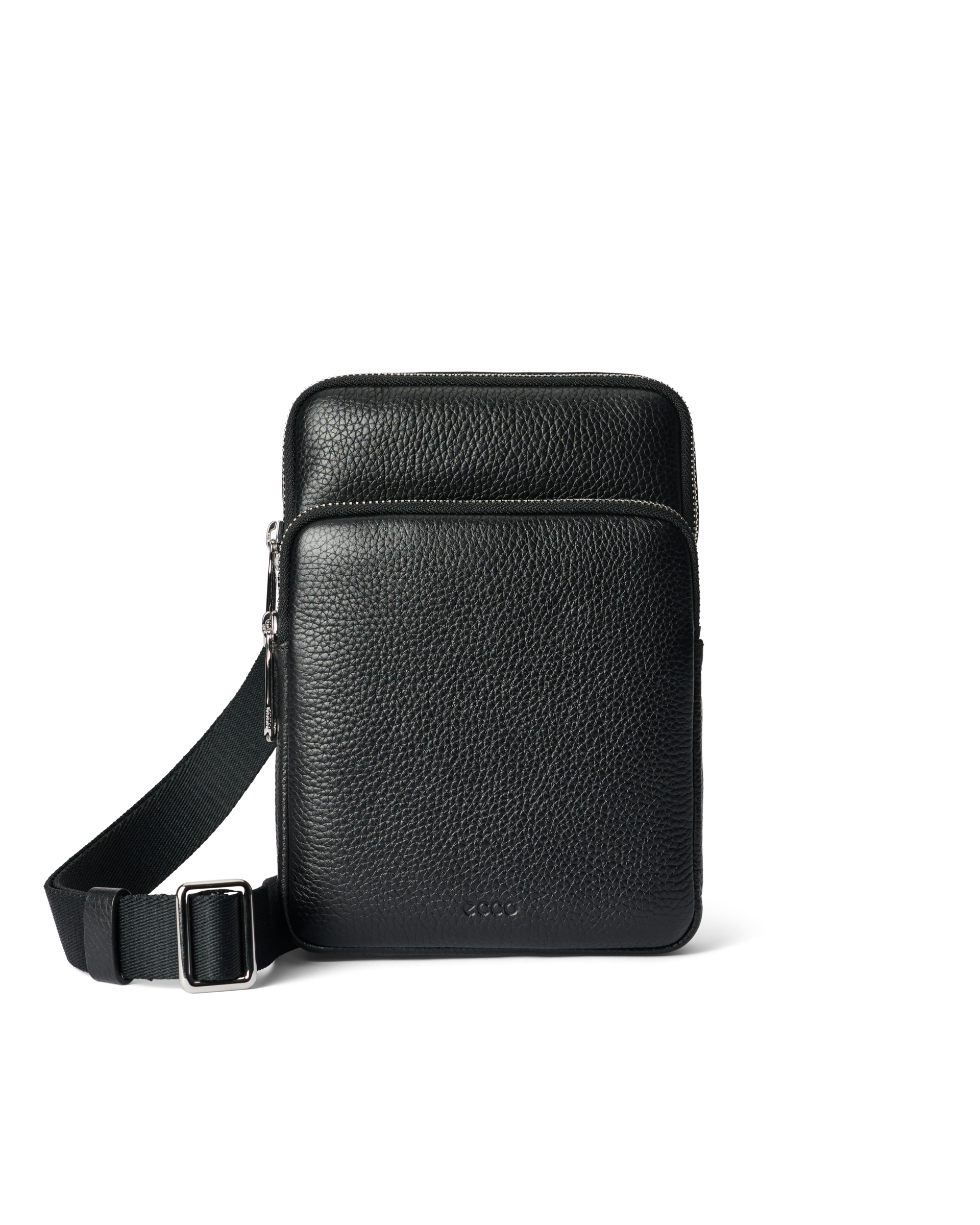 ECCO® Flat Pouch Pebbled Leather Crossbody Bag - Black - Main