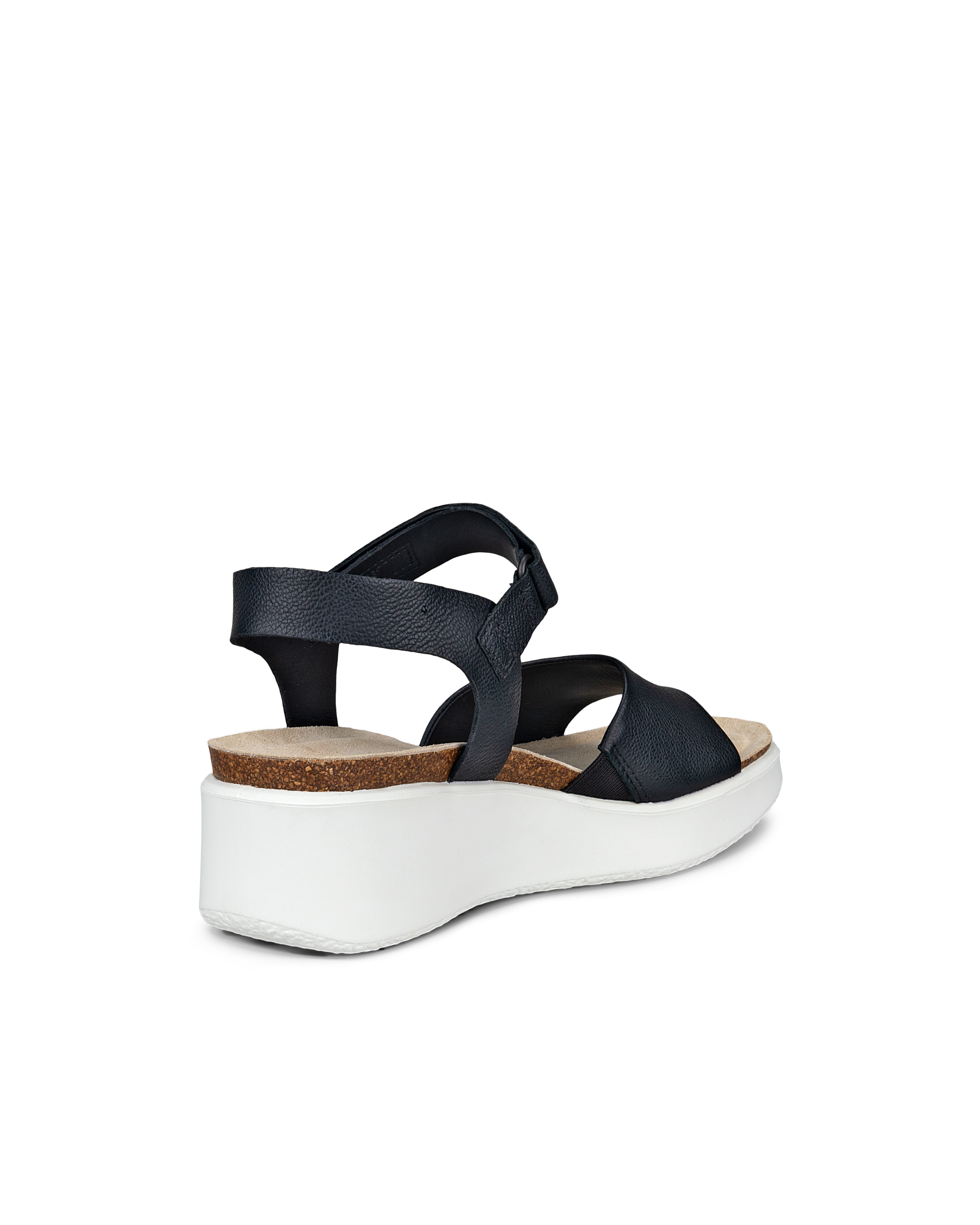 Women's ECCO® Flowt Leather Cork Heeled Wedge Sandal - Black - Back