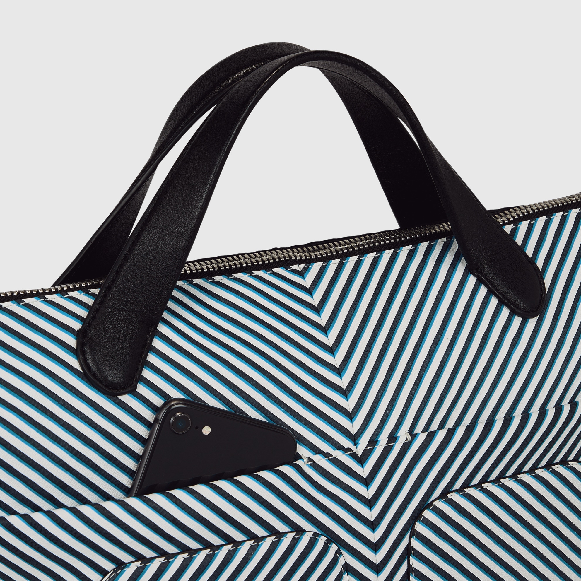 ECCO® E Stripe Leather Tote Bag - Blue - Detail-2