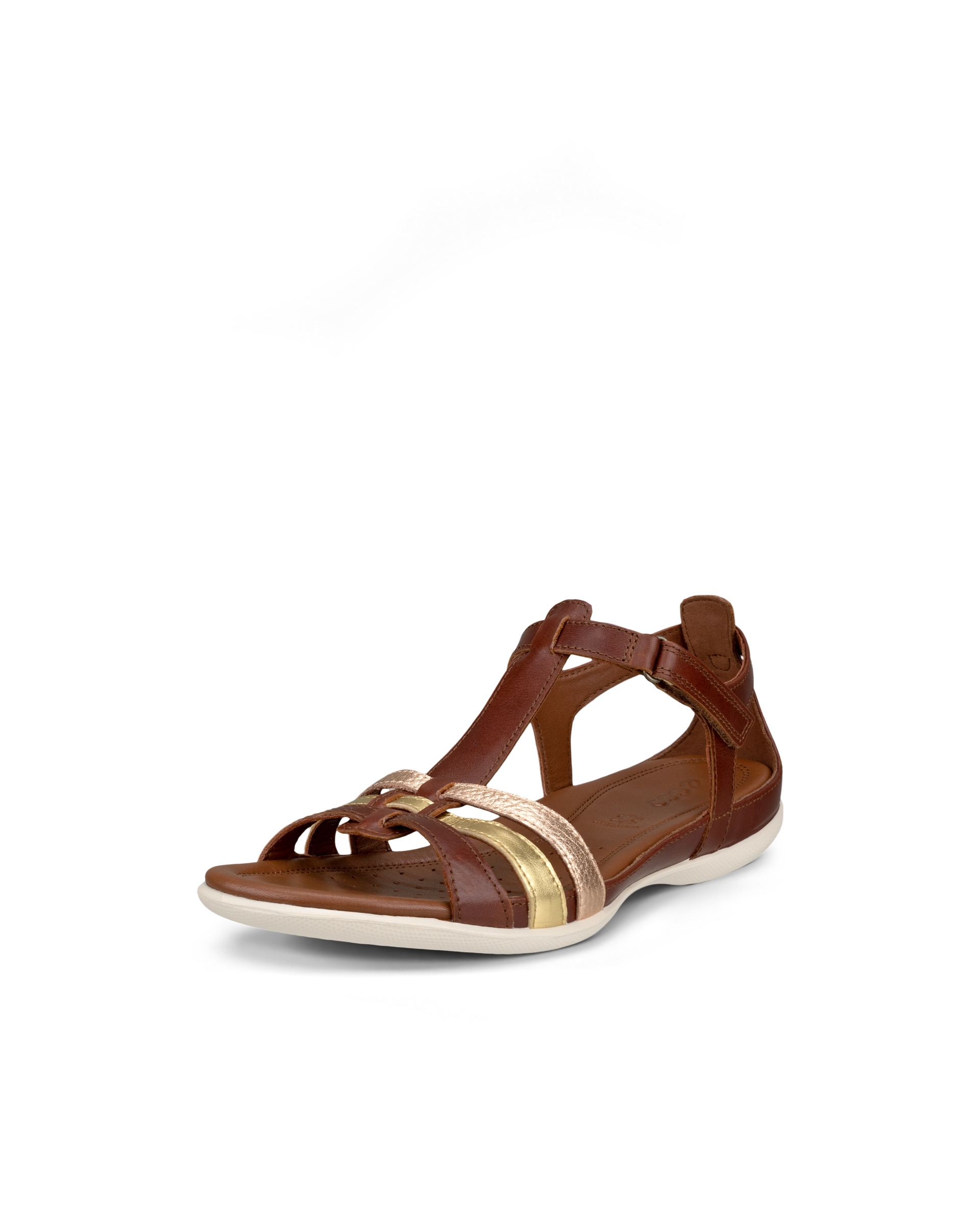 Women's ECCO® Flash Leather T-Bar Sandal - Brown - Main