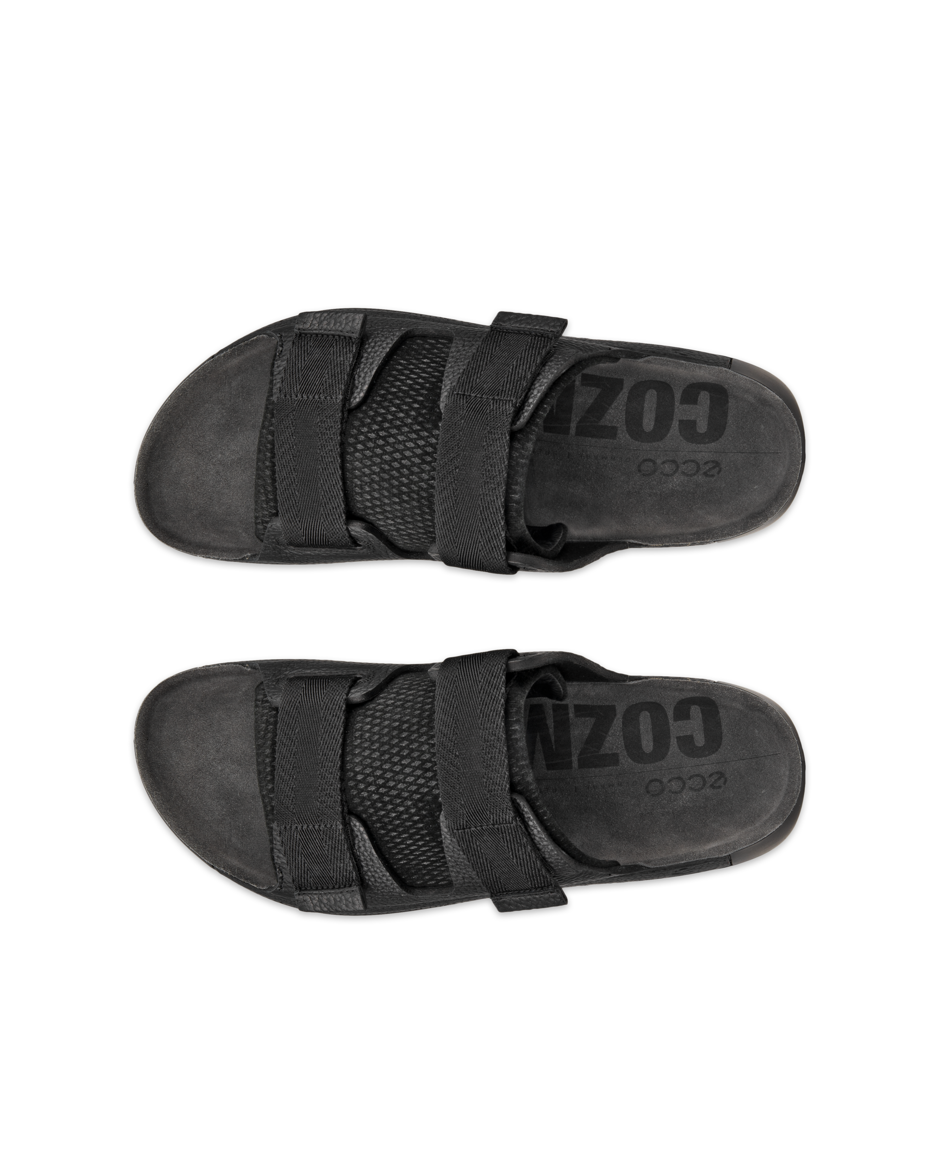 Men's ECCO® Cozmo Leather Two Strap Sandal - Black - Top left pair