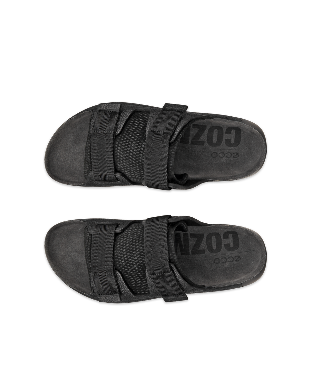 Men's ECCO® Cozmo Leather Two Strap Sandal - Black - Top left pair