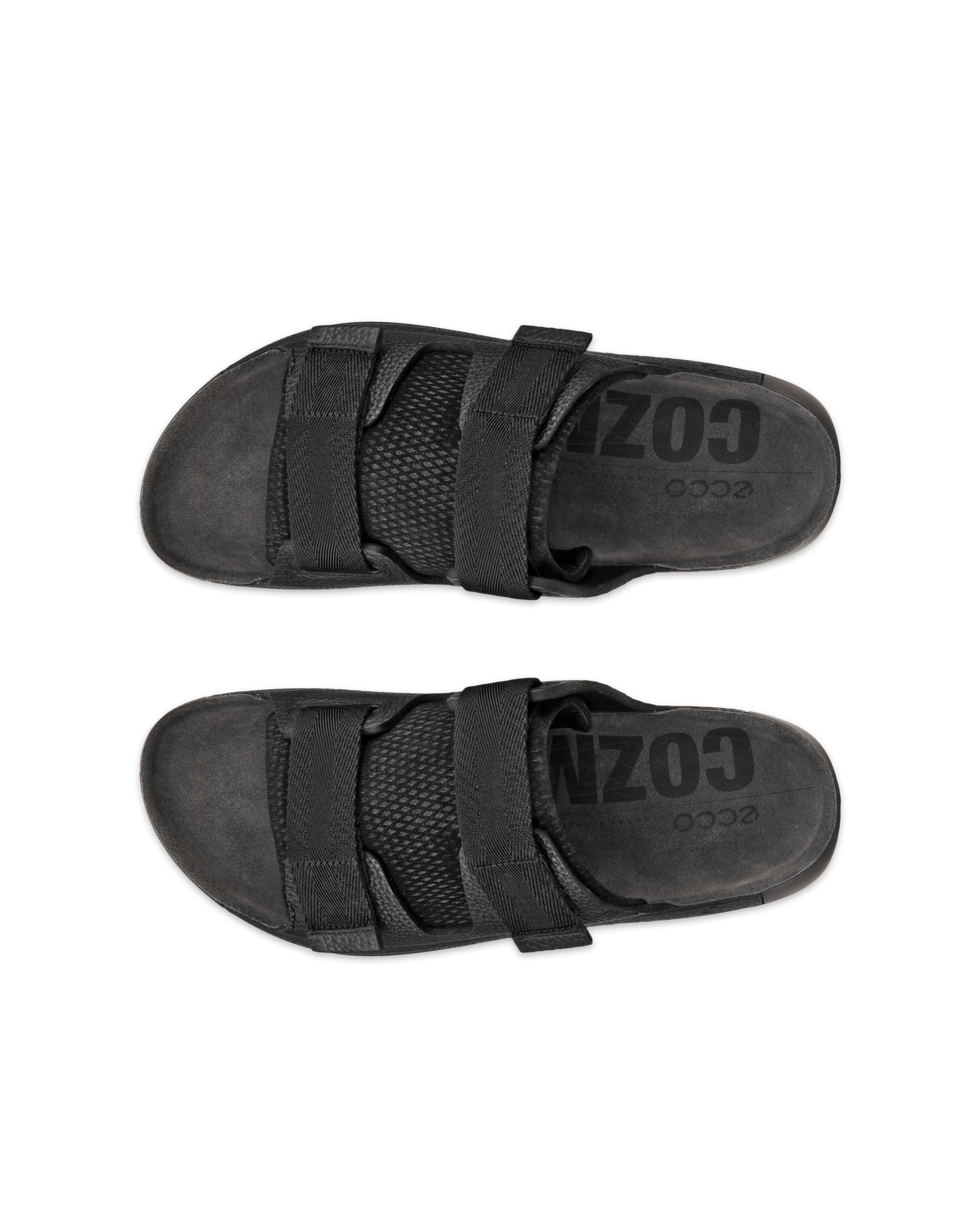 Men's ECCO® Cozmo Leather Two-Strap Sandal - Black - Top left pair