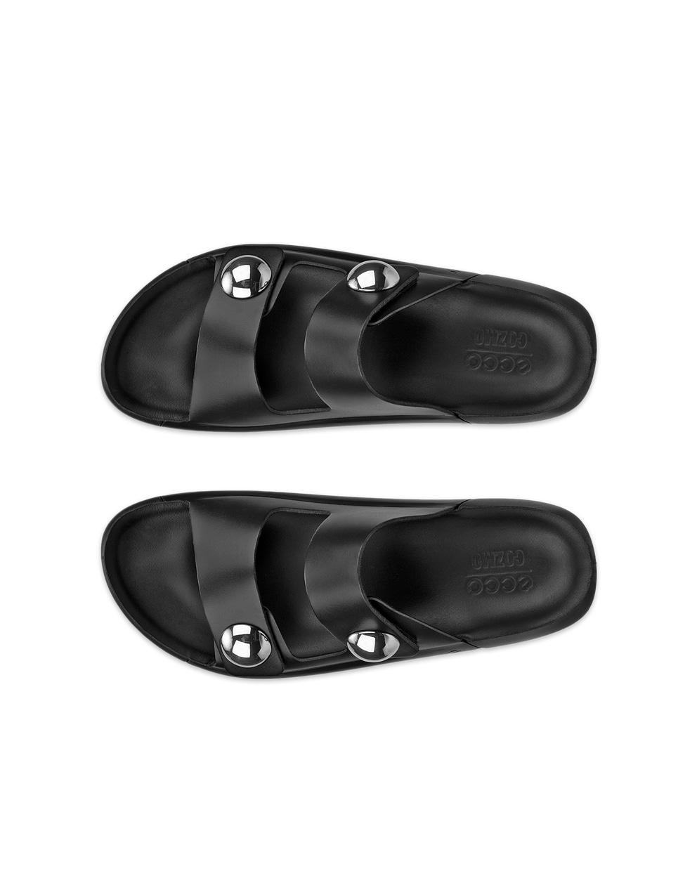 Women's ECCO® Cozmo Leather Two Strap Sandal - Black - Top left pair