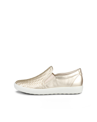 Women's ECCO® Soft 7 Leather Slip-On Sneaker - Gold - Outside