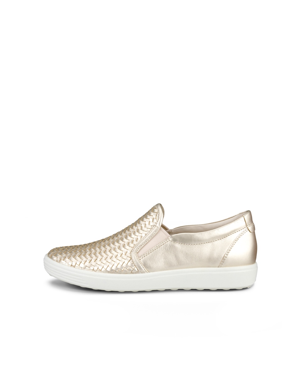 Women s ECCO Soft 7 Leather Slip On Sneaker Gold