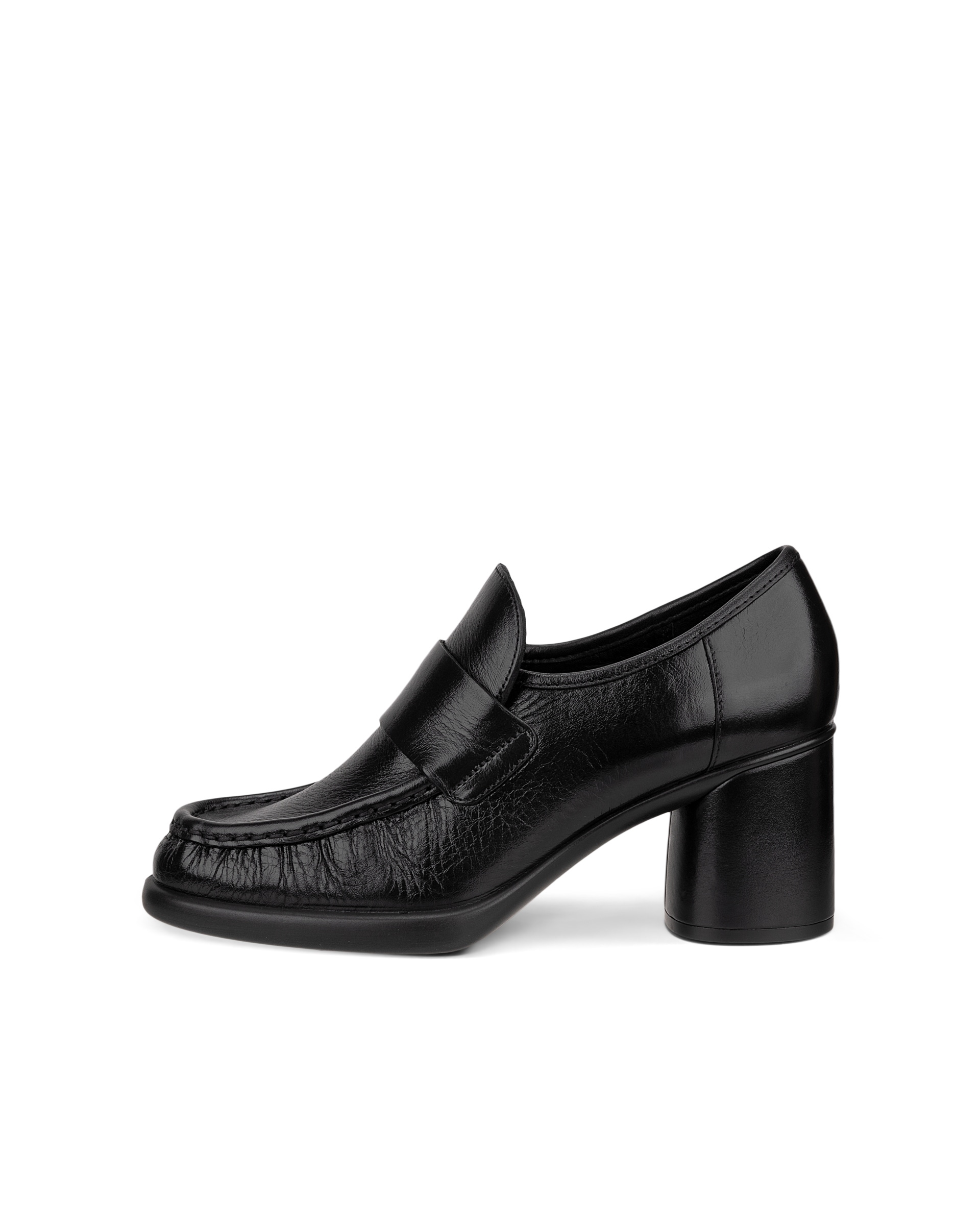 Women's ECCO® Sculpted LX 55 Leather Block-Heeled Loafer - Black - Outside