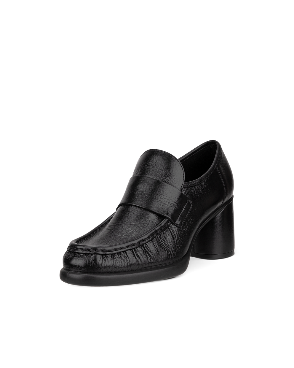 Women's ECCO® Sculpted LX 55 Leather Block-Heeled Loafer - Black - Main