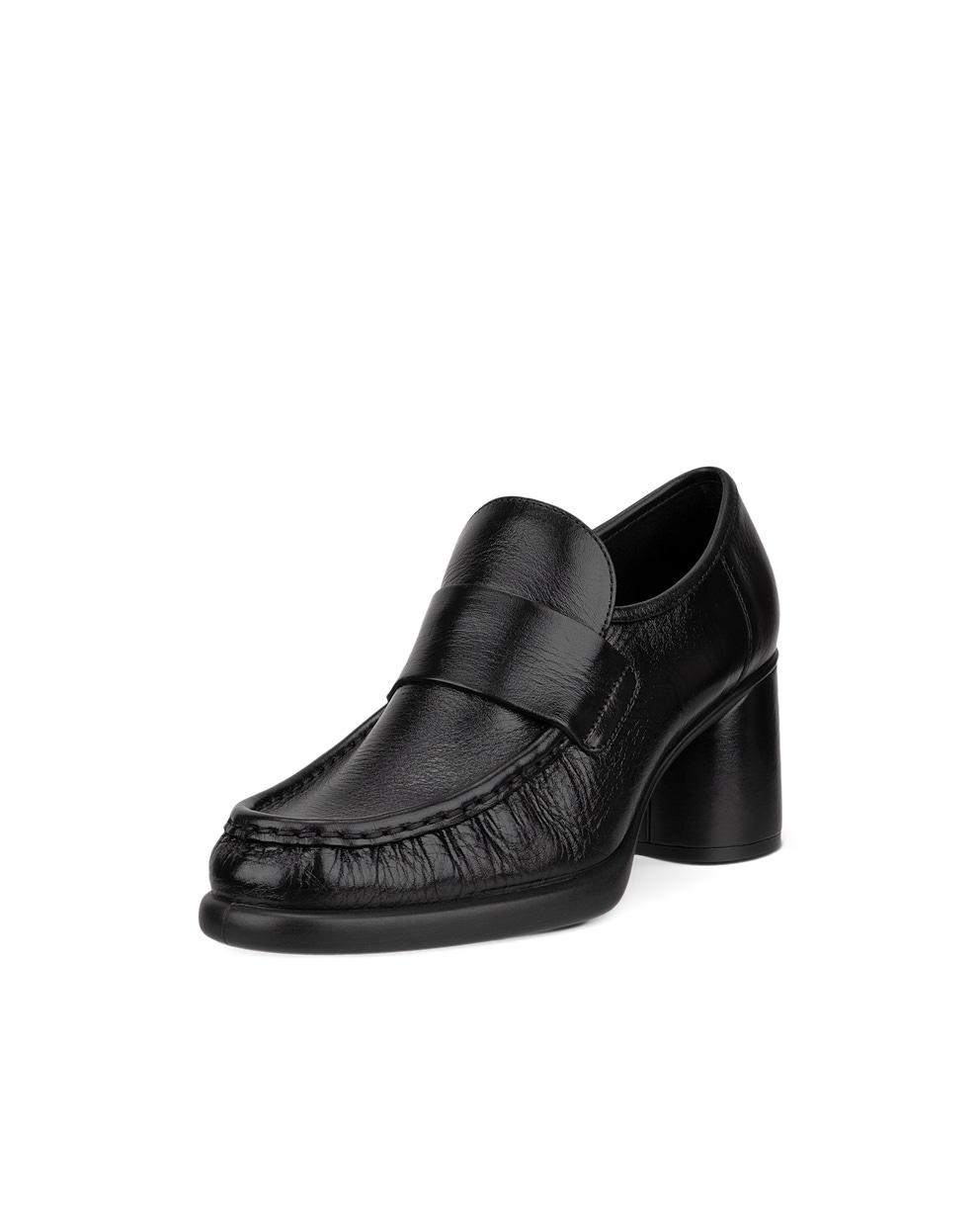 Women's ECCO® Sculpted LX 55 Leather Block-Heeled Loafer - Black - Main