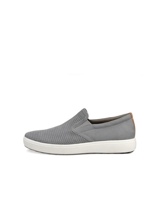 ECCO Men Soft 7  Slip On Leather Sneakers - Grey - Outside