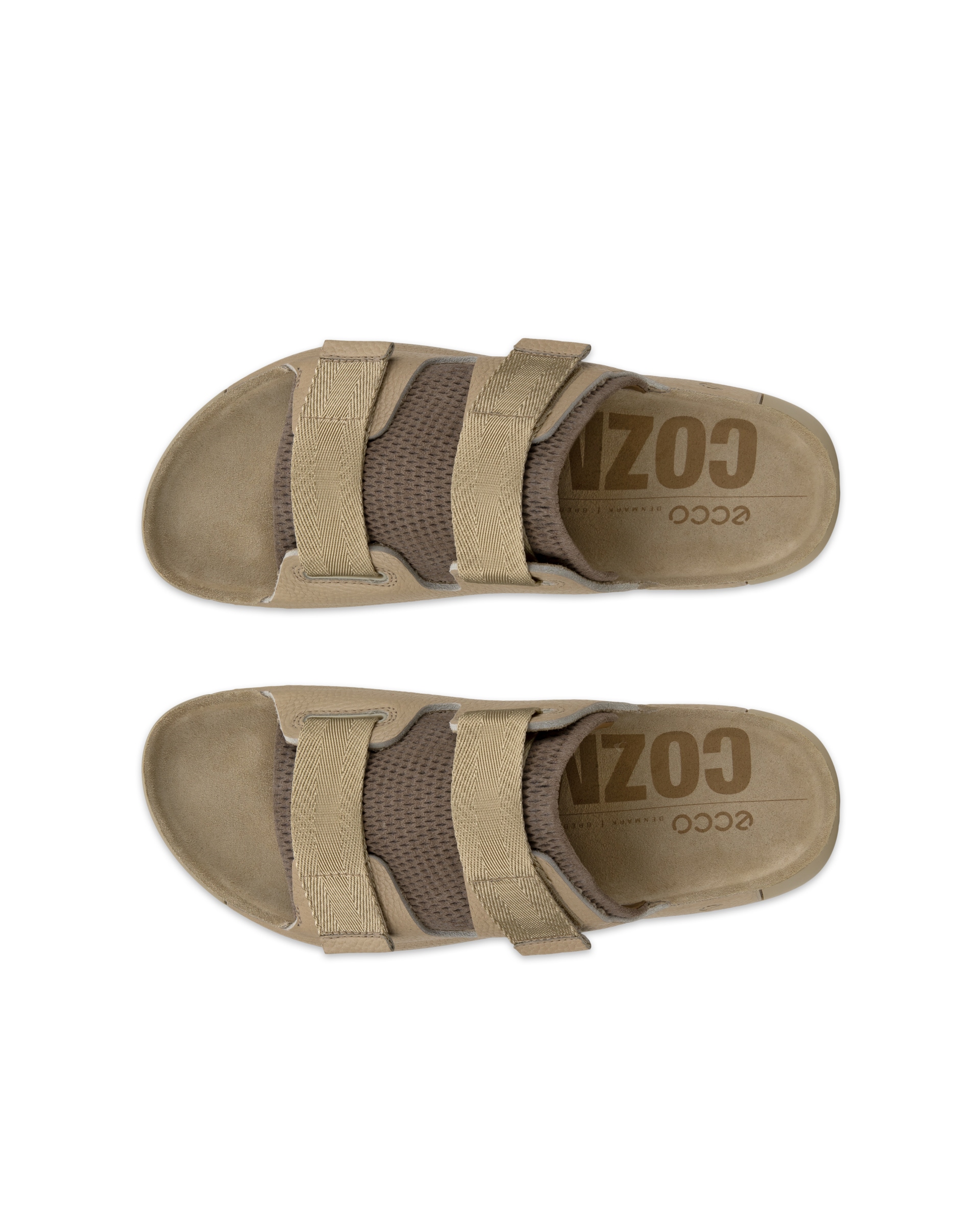 Men's ECCO® Cozmo Leather Two-Strap Sandal - Brown - Top left pair