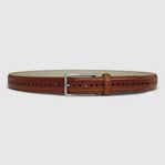 Men's ECCO® Large Leather Brogue Belt - Brown - Main