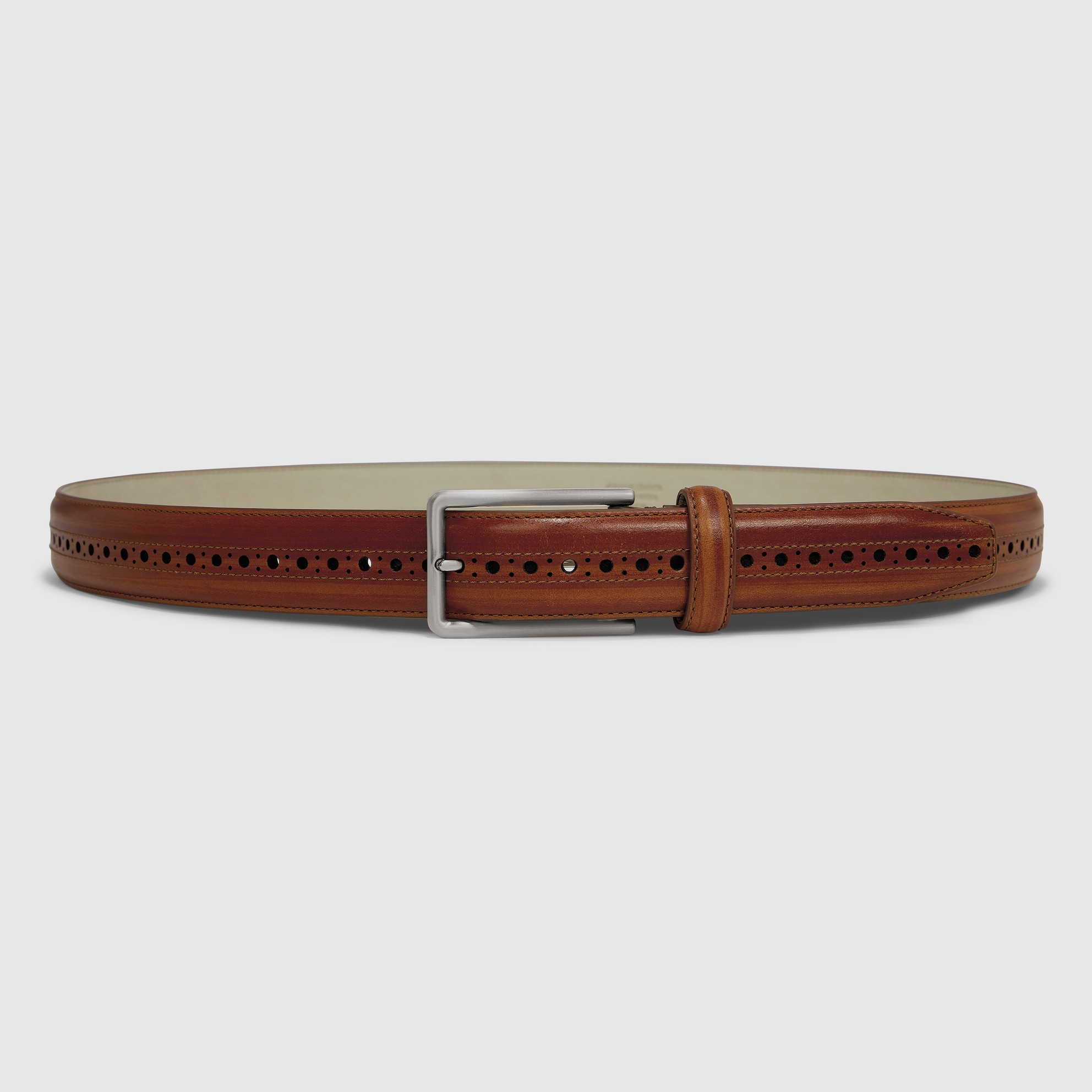 Men's ECCO® Large Leather Brogue Belt - Brown - Main