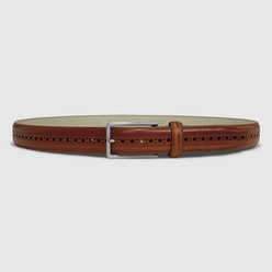 Men's ECCO® Large Leather Brogue Belt - Brown - Main