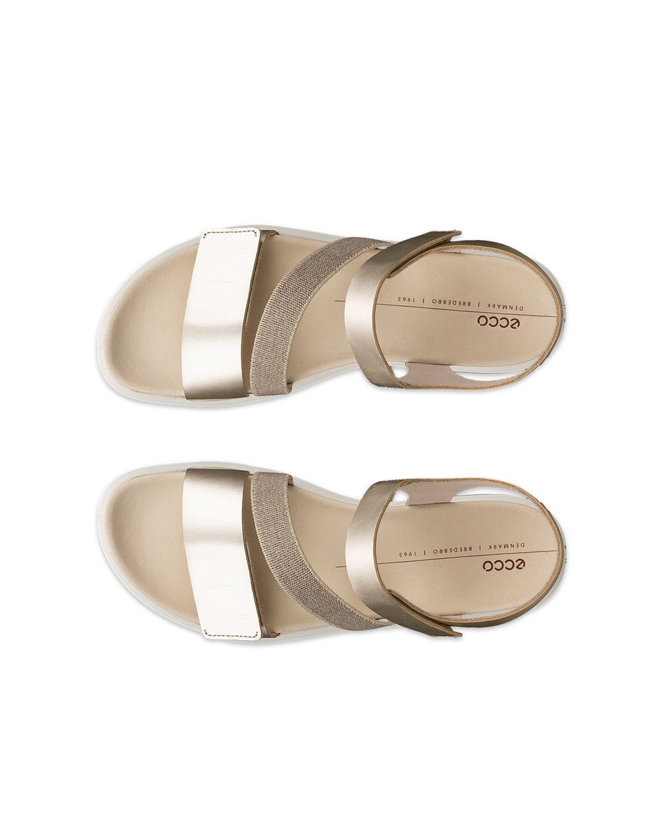 Women s ECCO Flowt Leather Flat Sandal Metallics