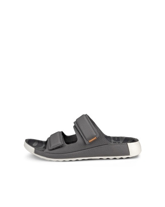 Men's ECCO® Cozmo 60 Leather Two-Strap Sandal - Grey - Outside