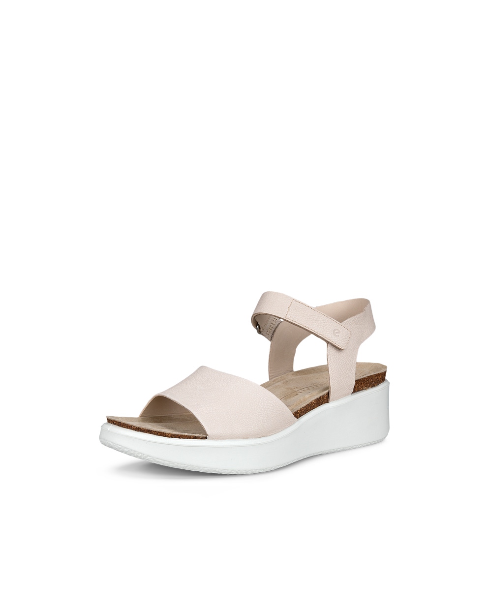 Women's ECCO® Flowt Leather Cork Heeled Wedge Sandal - Beige - Main