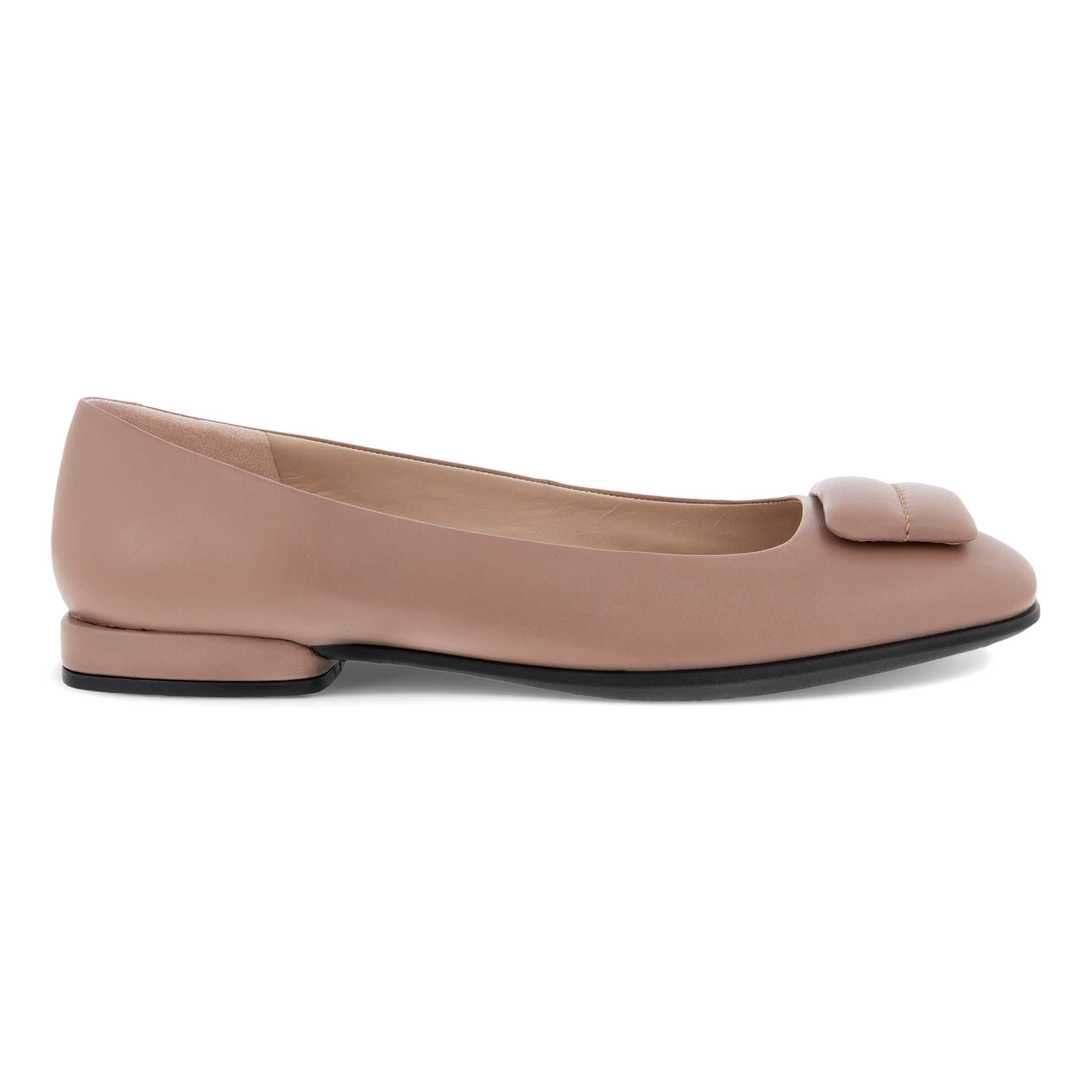 ECCO Anine Squared Ballet Flat With Padded Ornament - Beige - Outside