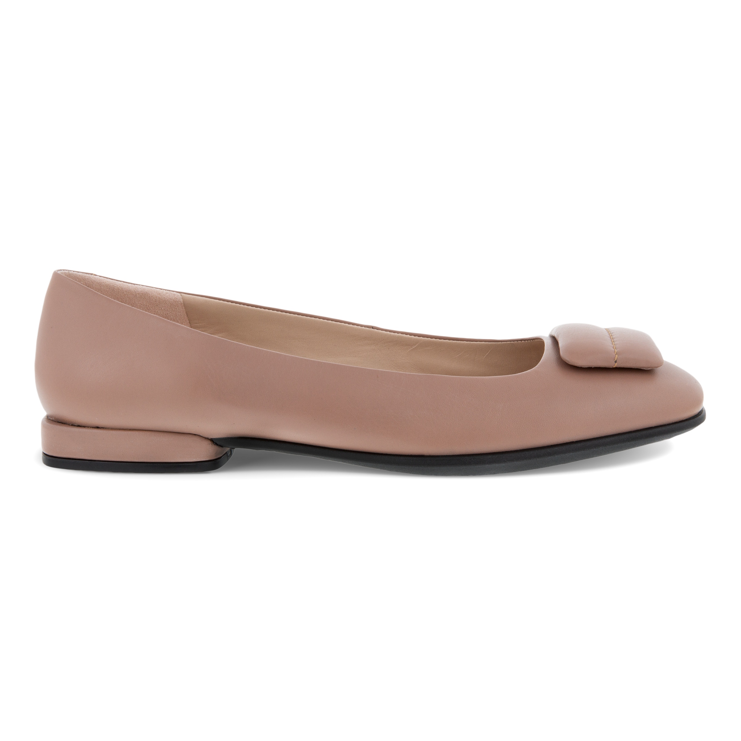 ECCO Anine Squared Ballet Flat With Padded Ornament - Beige - Outside