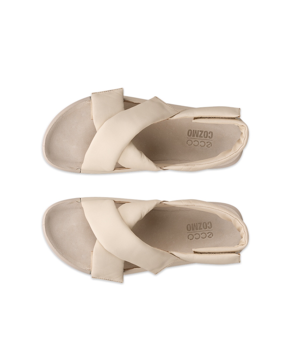 Women's ECCO® Cozmo PF Leather Sandal - Beige - Top left pair