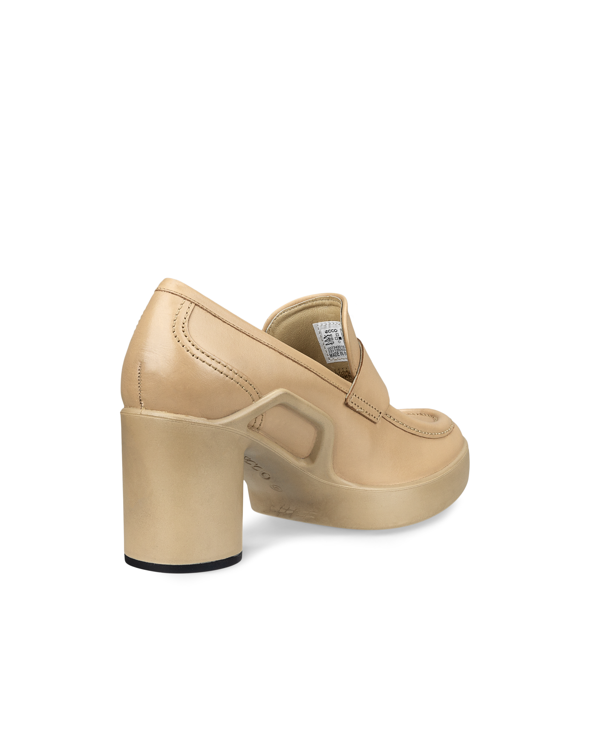 Women's ECCO® Shape Sculpted Motion 55 Leather Block-Heeled Loafer - Beige - Back