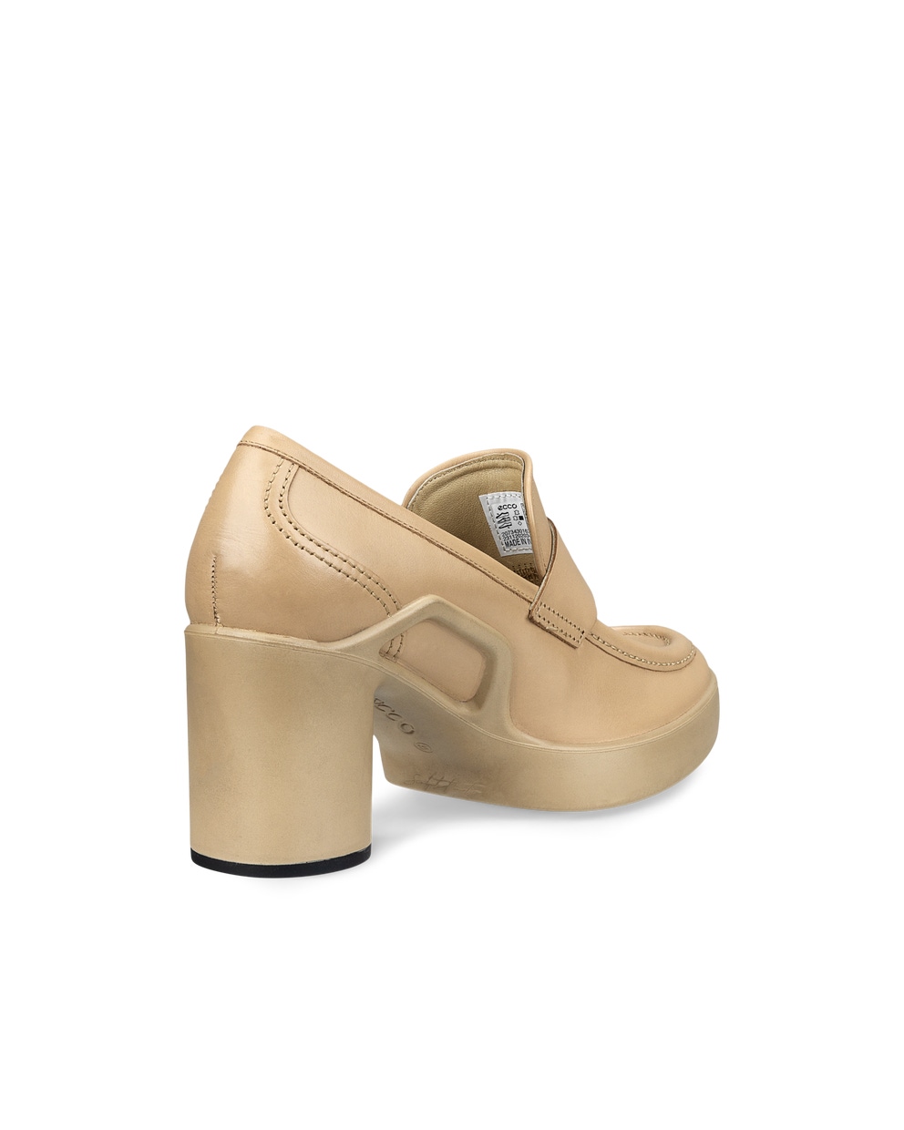 Women's ECCO® Shape Sculpted Motion 55 Leather Block-Heeled Loafer - Beige - Back