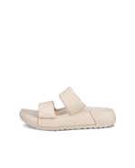 Women's ECCO® Cozmo Platform  Leather Two Strap Sandal - Beige - Outside