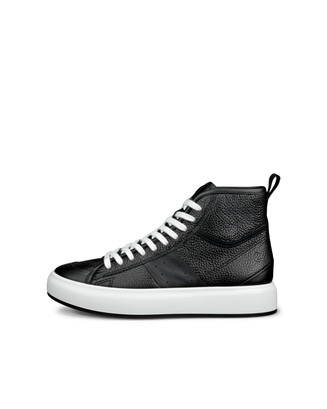 Women's ECCO® Street Ace Leather High-Top Sneaker - Black - Outside