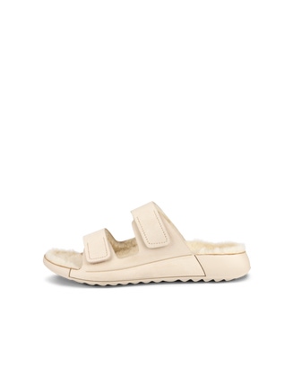 ECCO Women's Cozmo Flat Fluffy Sandals - Beige - Outside