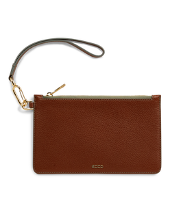 ECCO® Wristlet Pebbled Leather Clutch Bag - Brown - Main