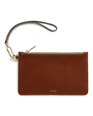 ECCO® Wristlet Pebbled Leather Clutch Bag - Brown - Main