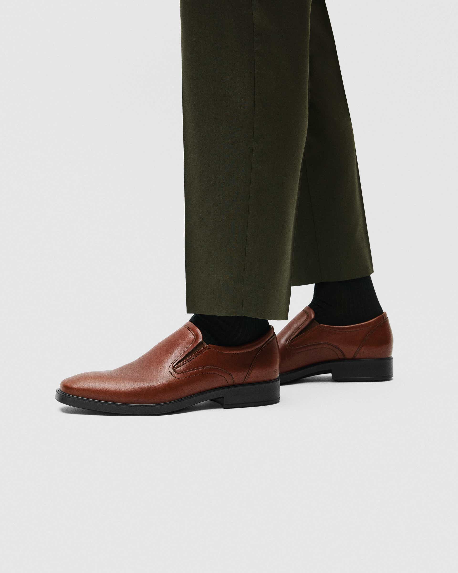 Men's ECCO® Metropole Milan Leather Slip-On Derby Shoe - Brown - Lifestyle image-1