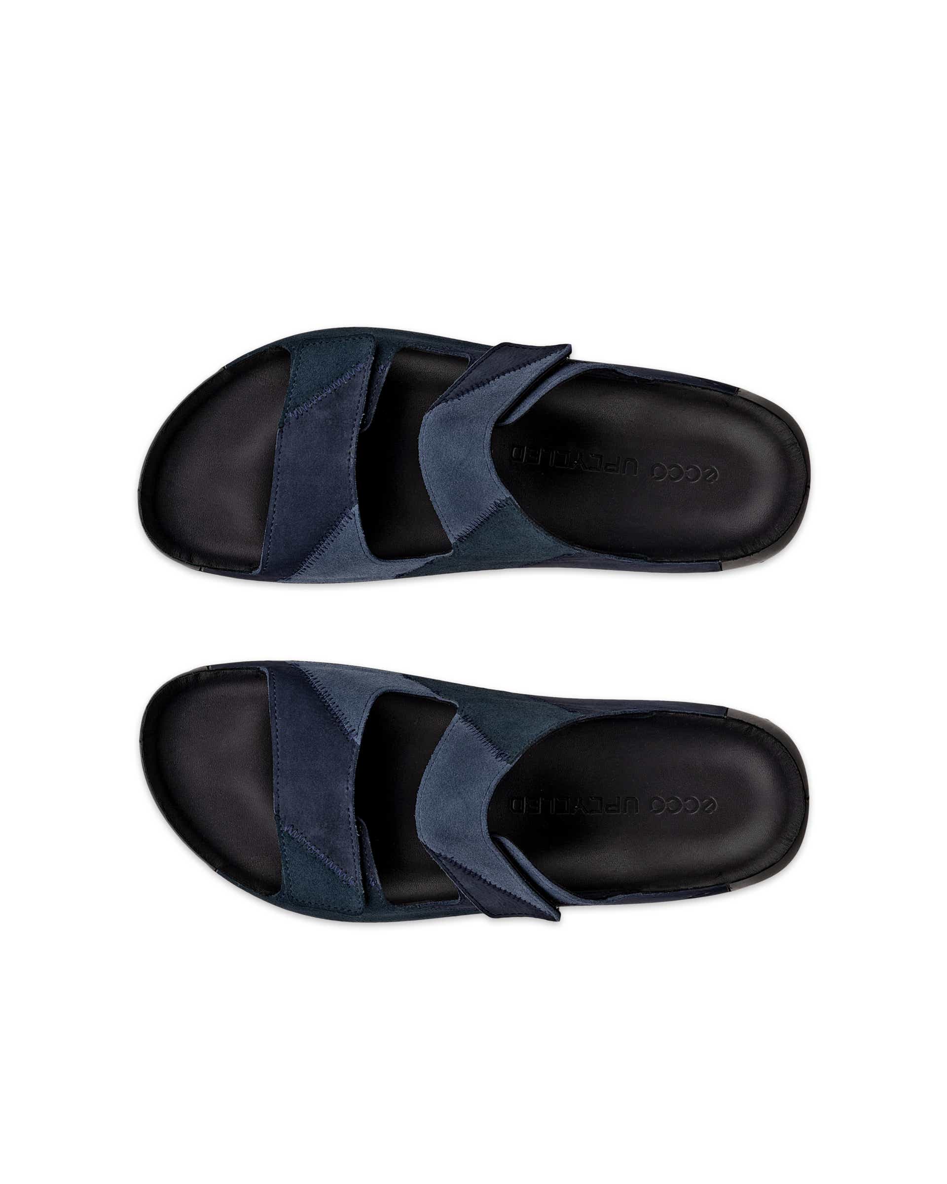 ECCO Cozmo Upcycle Slide メンズ レザー2ストラップサンダル - Blue - Top left pair