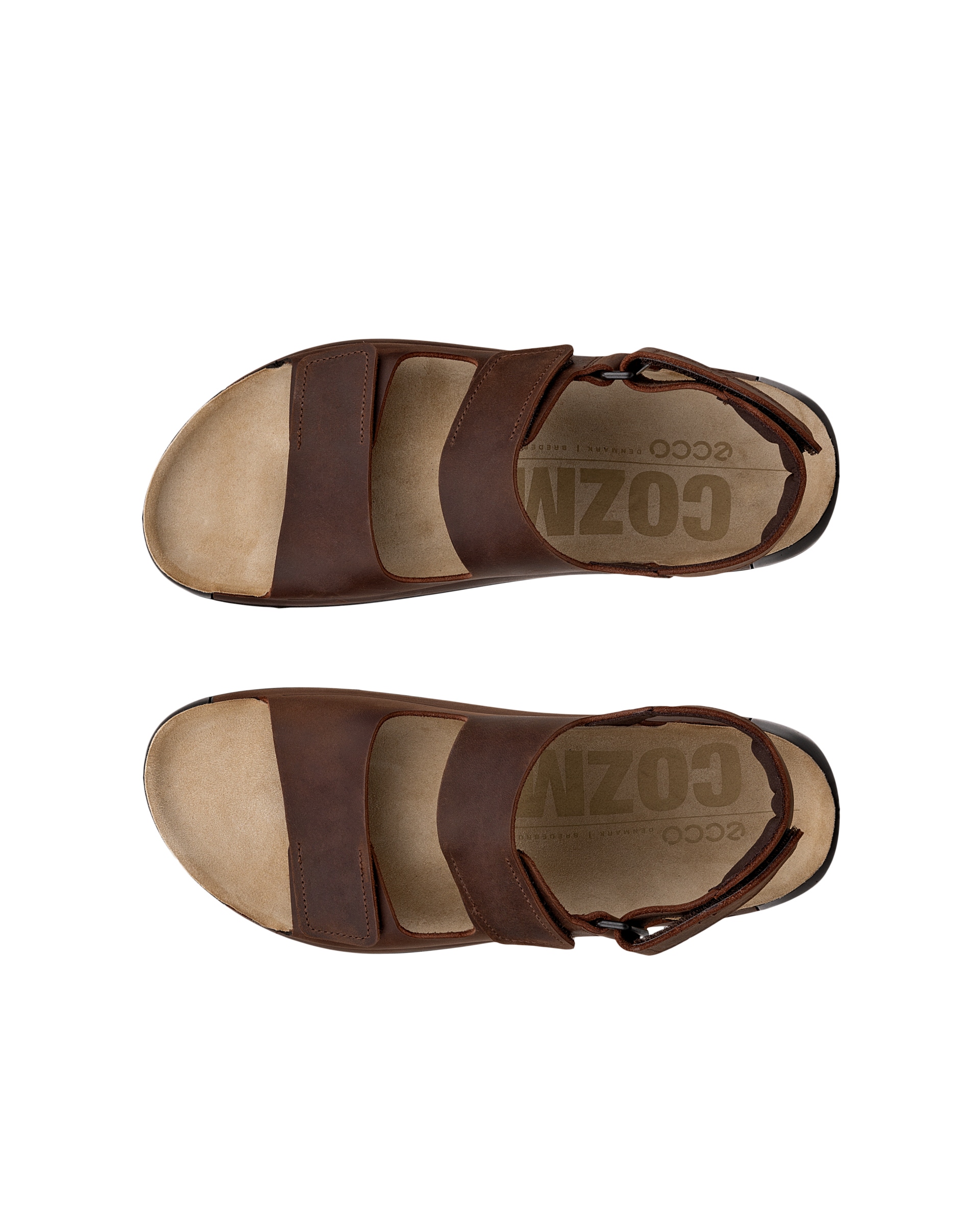 Men's ECCO® Cozmo Nubuck Two-Strap Sandal - Brown - Top left pair