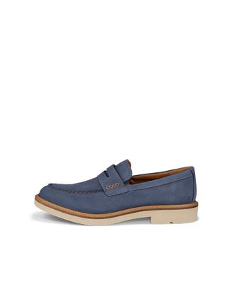 Men's ECCO® Metropole London Nubuck Moc-Toe Shoe - Blue - Outside