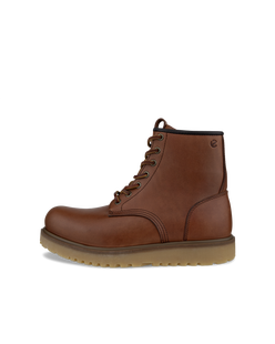 Men's ECCO® Staker Leather Moc-Toe Boot - Brown - Outside