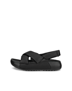 Women's ECCO® Cozmo Platform Leather Sandal - Black - Outside