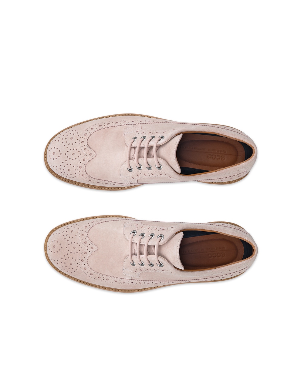 Men's ECCO® Metropole Oslo Suede Brogue Shoe - Pink - Top left pair