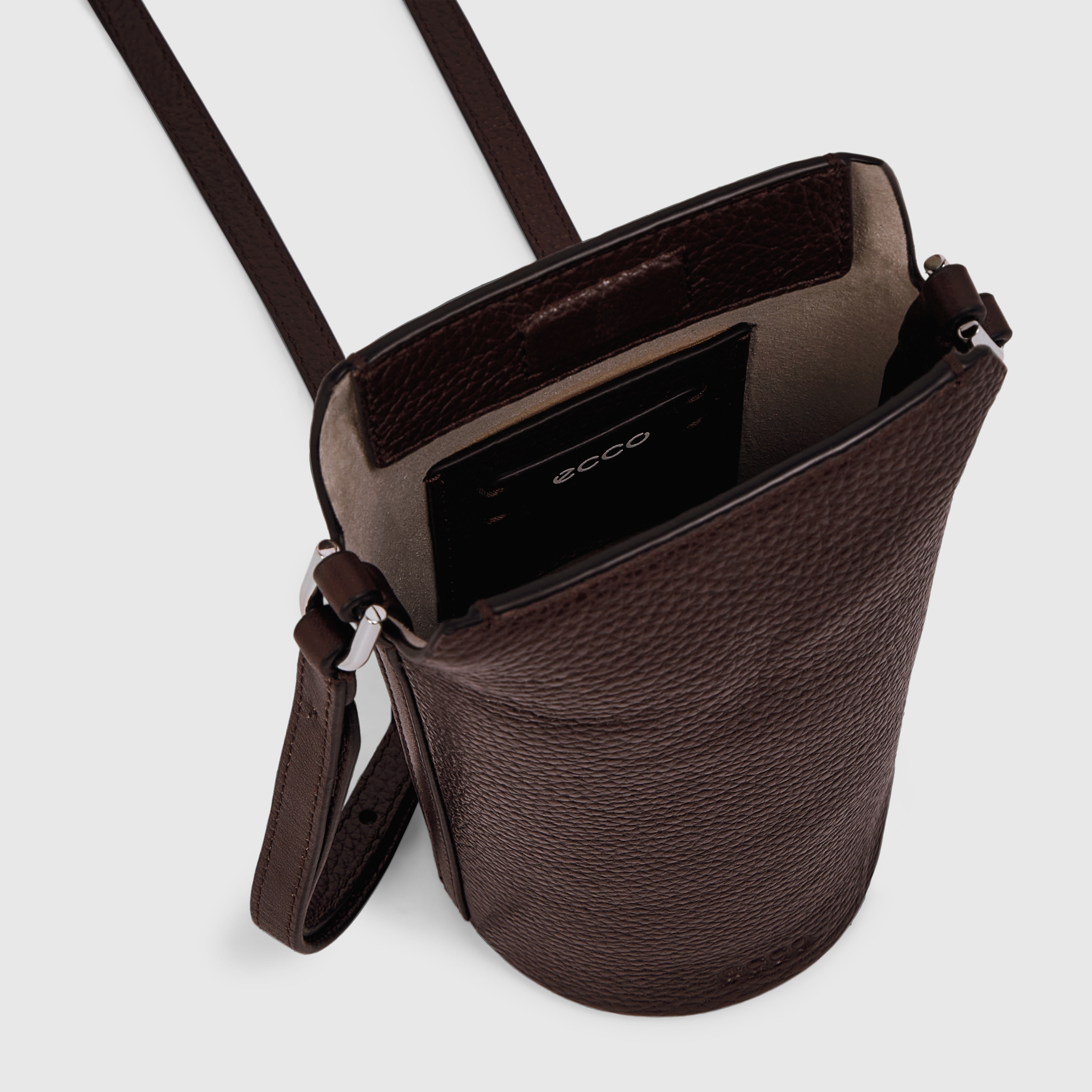 ECCOยฎ Pot Textureblock Leather Crossbody Bag - Brown - Inside