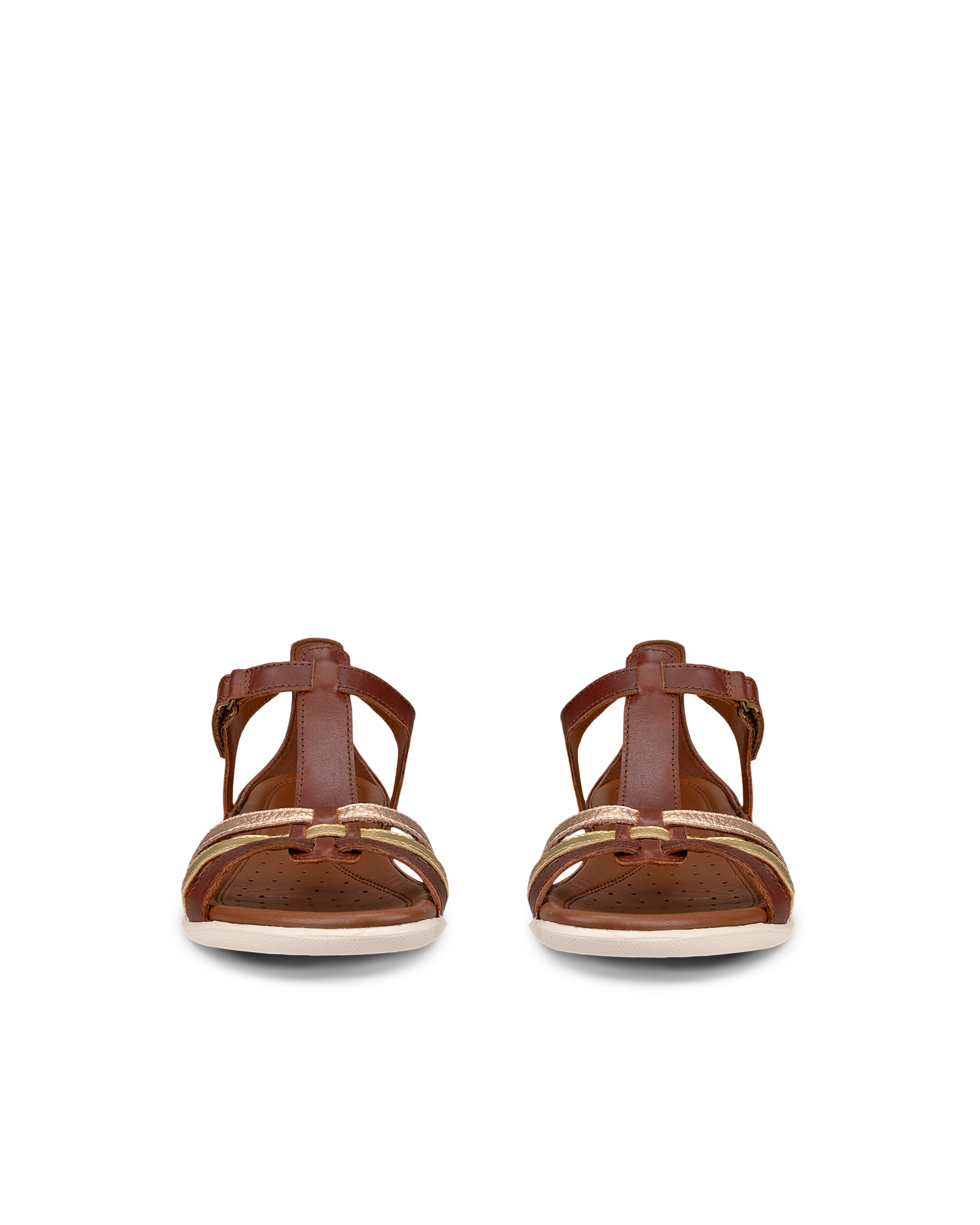 Women's ECCO® Flash Leather T-Bar Sandal - Brown - Front pair