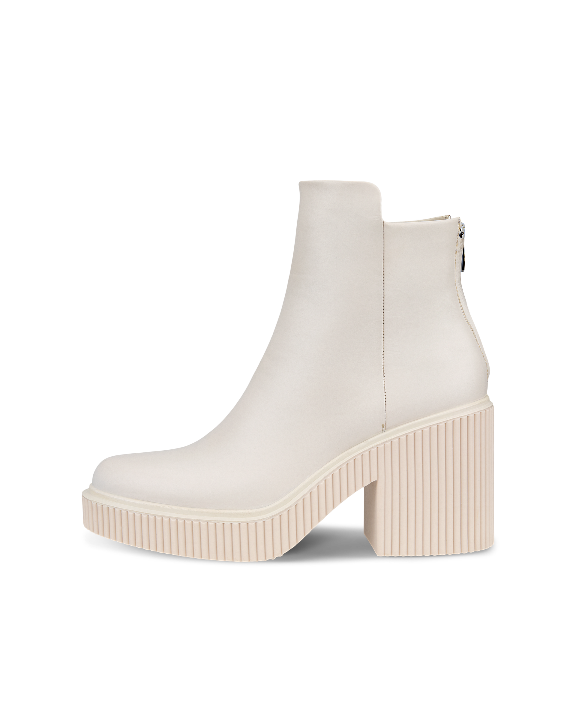 여성용 ECCO Fluted Heel 가죽 앵클 부츠 - Beige - Outside