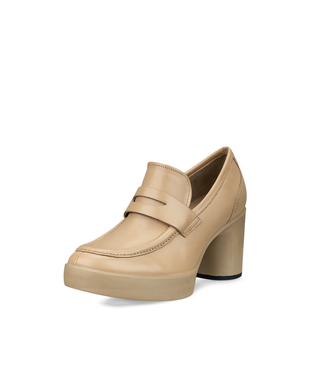 Women's ECCO® Shape Sculpted Motion 55 Leather Block-Heeled Loafer - Beige - Main