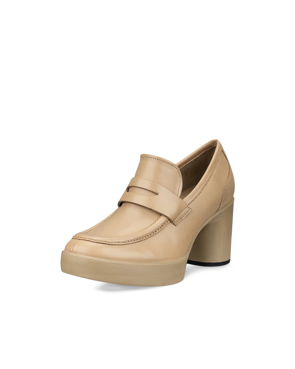 Women's ECCO® Shape Sculpted Motion 55 Leather Block-Heeled Loafer - Beige - Main