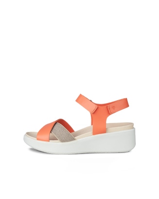 Women's ECCO® Flowt Wedge LX Leather Sandal - Orange - Outside