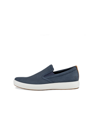 ECCO® Soft 7 chaussures sans lacet en nubuck pour homme - Bleu - Outside