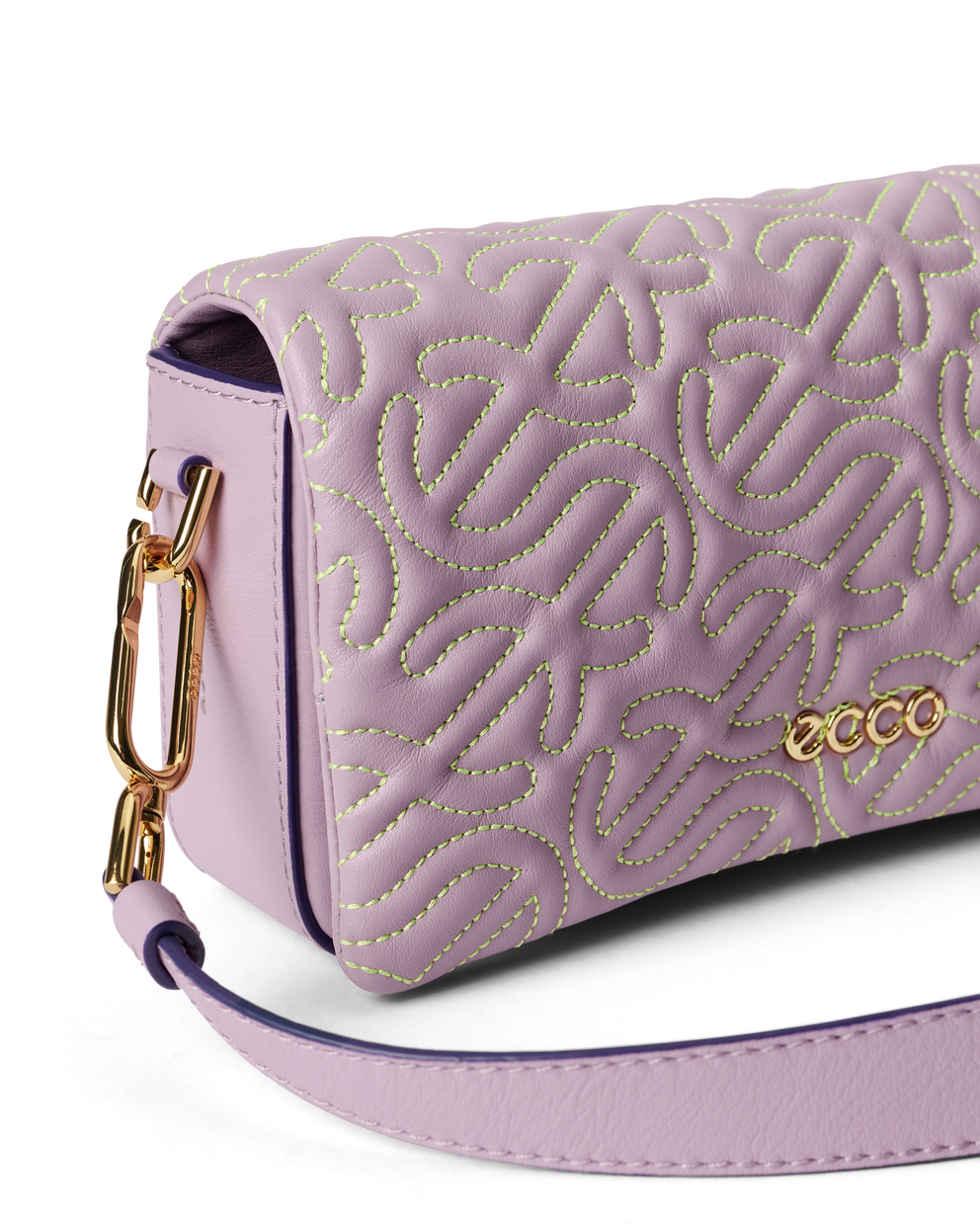 ECCO® Quilted Wave Small Pinch Leather Shoulder Bag - Purple - Detail-1