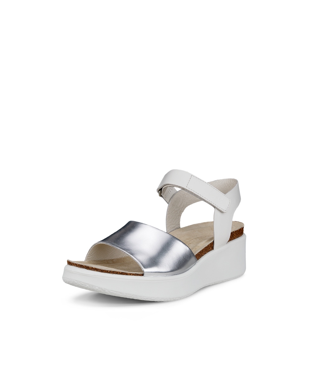 ECCO® Flowt sandale compensée liège et cuir pour femme - Blanc - Main