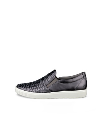 Women's ECCO® Soft 7 Leather Slip-On Sneaker - Silver - Outside